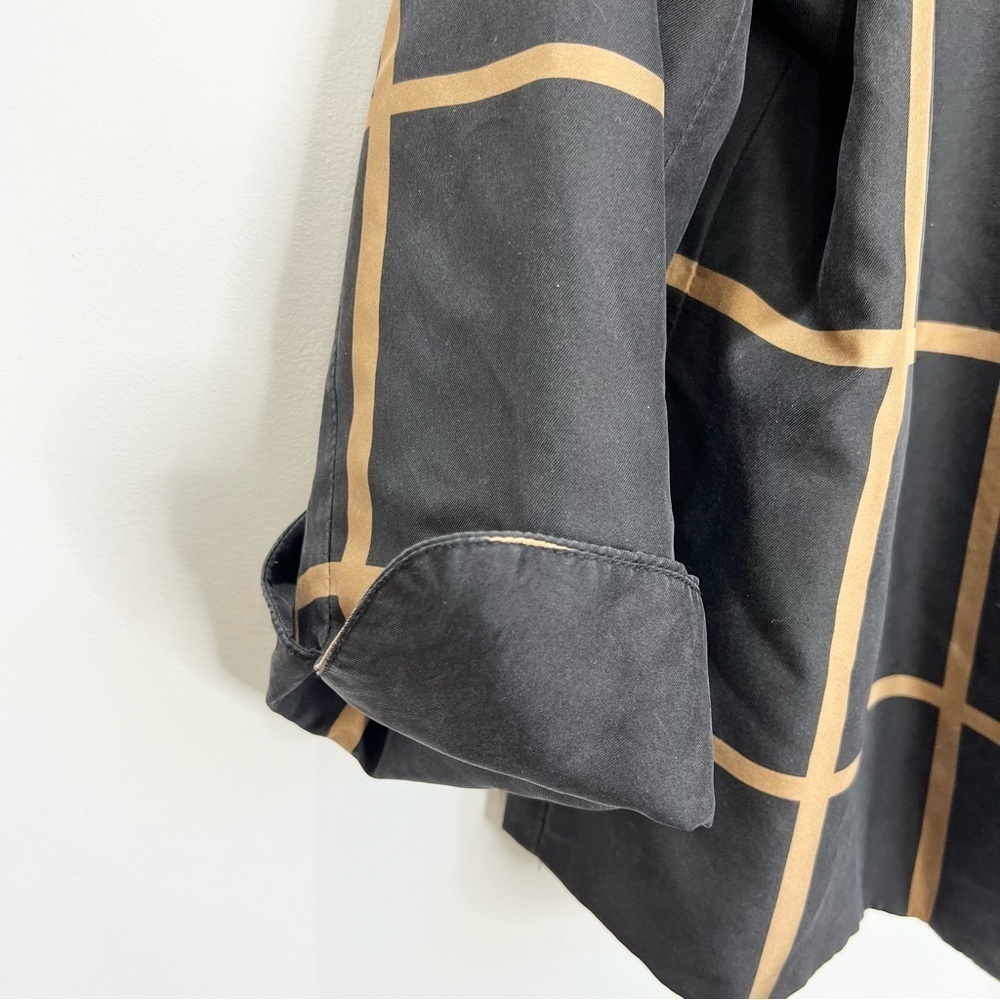 Old money pure silk black tan windowpane mock neck jacket blazer 16 - Picture 10 of 13